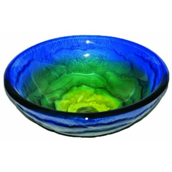 H2H Mare Blue Yellow And Green Swirled Round Glass Vessel Sink 16.5 Inch Diameter Blue Yellow H2104749